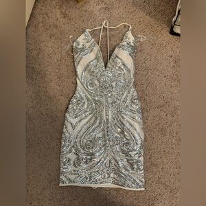 Silver Sequin V-neck Dress